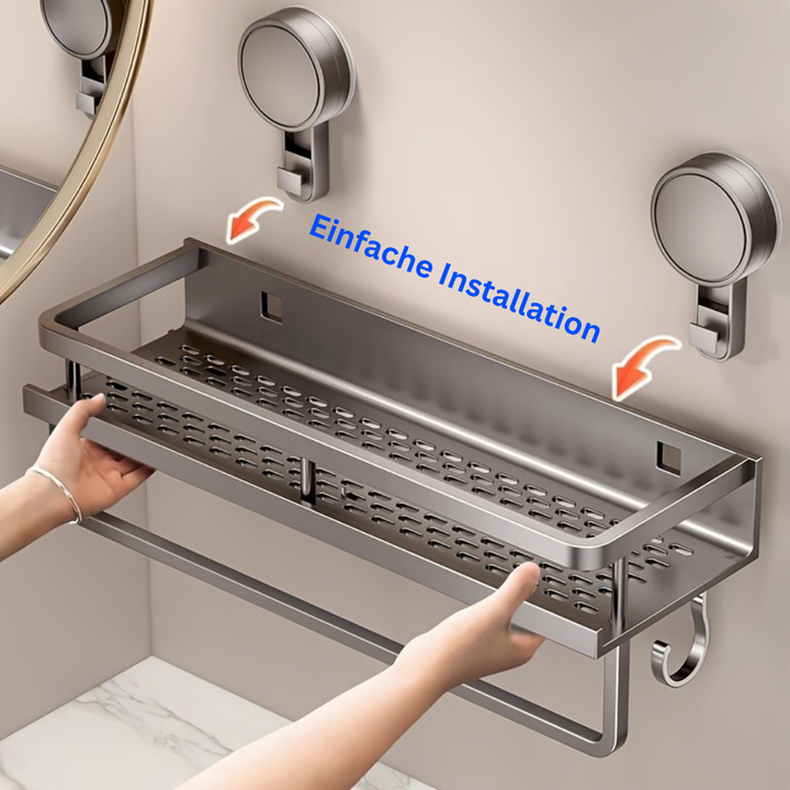 SaugFix: Mensola da doccia – mensola in plastica inox, sospesa e salvaspazio con ventose e ganci per asciugamani