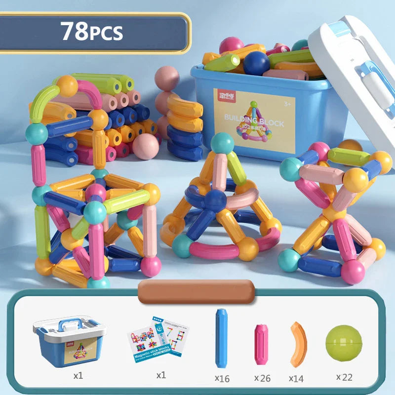 Set di Blocchi Magnetici per Bambini - Giocattolo Educativo Montessori per Bambini, Regalo Creativo per Costruzioni