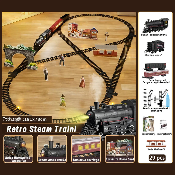 Gioco del Treno con Luci e Suoni - Giocattolo Interattivo di Locomotiva per Bambini a Batteria, Elettrico a Vapore
