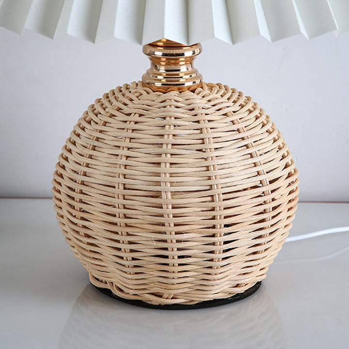 ScandiLuce: Lampada da tavolo in rattan con paralume pieghevole conico &amp; LED – per camera da letto &amp; soggiorno