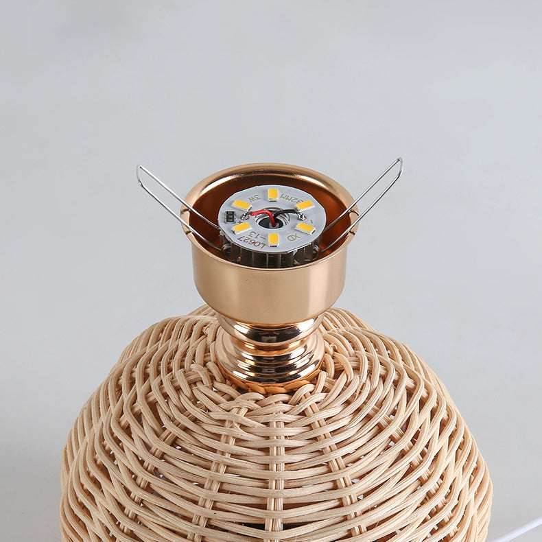 ScandiLuce: Lampada da tavolo in rattan con paralume pieghevole conico &amp; LED – per camera da letto &amp; soggiorno