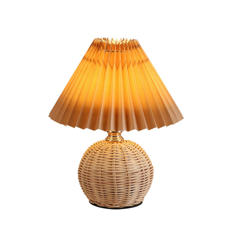 ScandiLuce: Lampada da tavolo in rattan con paralume pieghevole conico &amp; LED – per camera da letto &amp; soggiorno