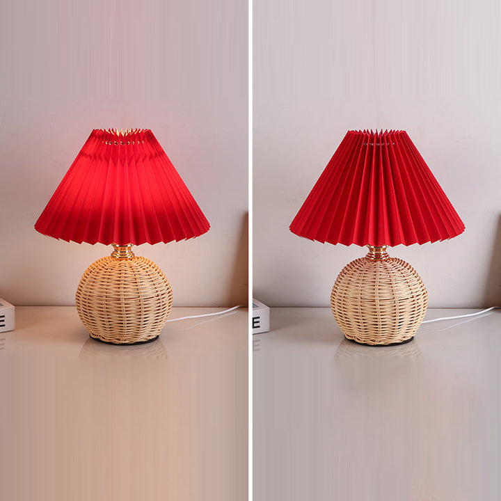ScandiLuce: Lampada da tavolo in rattan con paralume pieghevole conico &amp; LED – per camera da letto &amp; soggiorno