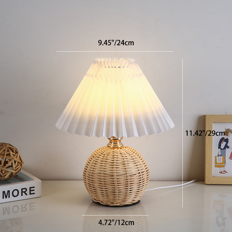ScandiLuce: Lampada da tavolo in rattan con paralume pieghevole conico &amp; LED – per camera da letto &amp; soggiorno