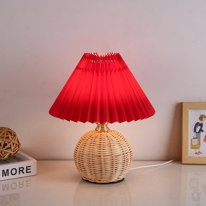 ScandiLuce: Lampada da tavolo in rattan con paralume pieghevole conico &amp; LED – per camera da letto &amp; soggiorno