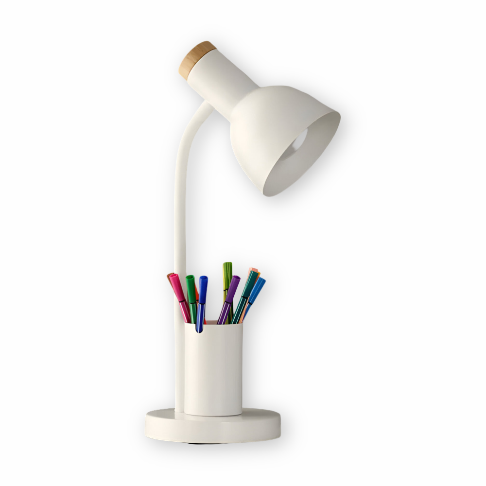 ScandiShine: Lampada da scrivania LED con elegante portapenne – Lampada da tavolo per ufficio e soggiorno