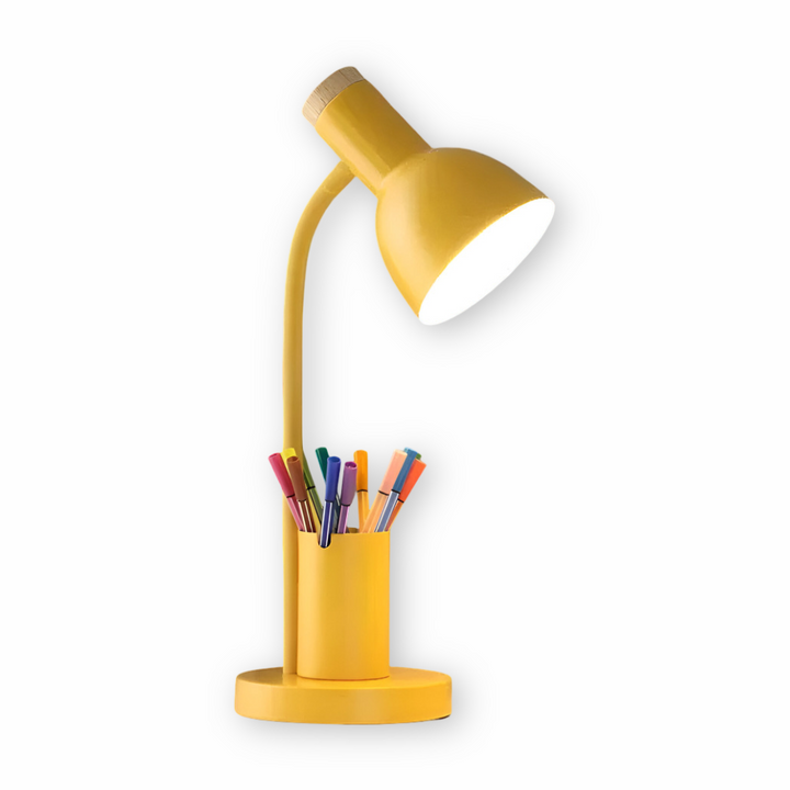 ScandiShine: Lampada da scrivania LED con elegante portapenne – Lampada da tavolo per ufficio e soggiorno