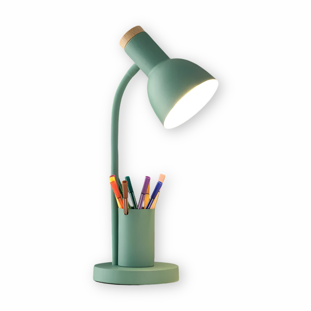 ScandiShine: Lampada da scrivania LED con elegante portapenne – Lampada da tavolo per ufficio e soggiorno