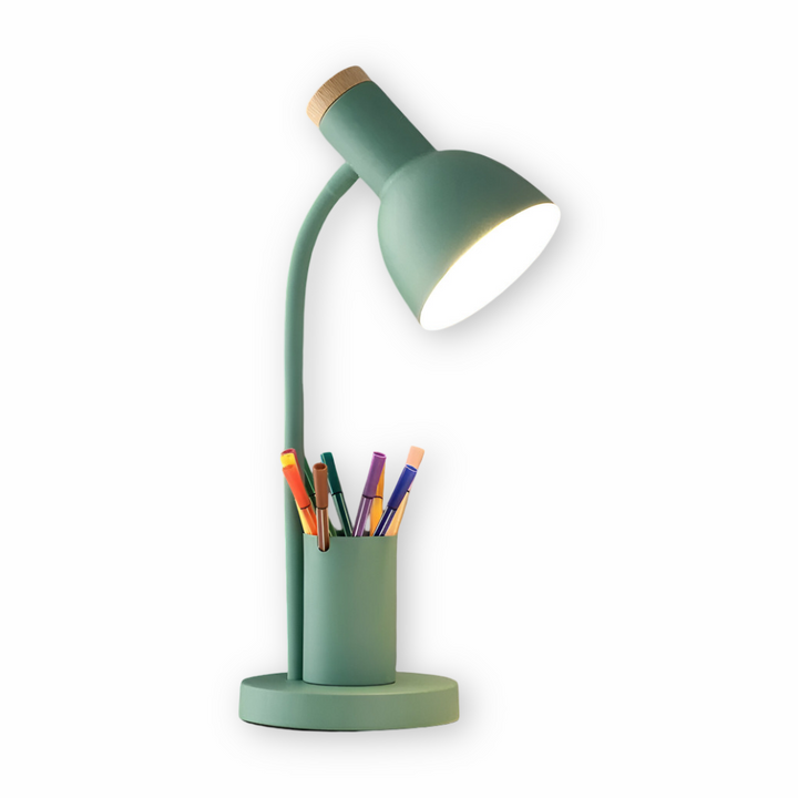 ScandiShine: Lampada da scrivania LED con elegante portapenne – Lampada da tavolo per ufficio e soggiorno