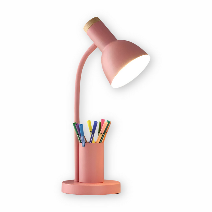 ScandiShine: Lampada da scrivania LED con elegante portapenne – Lampada da tavolo per ufficio e soggiorno