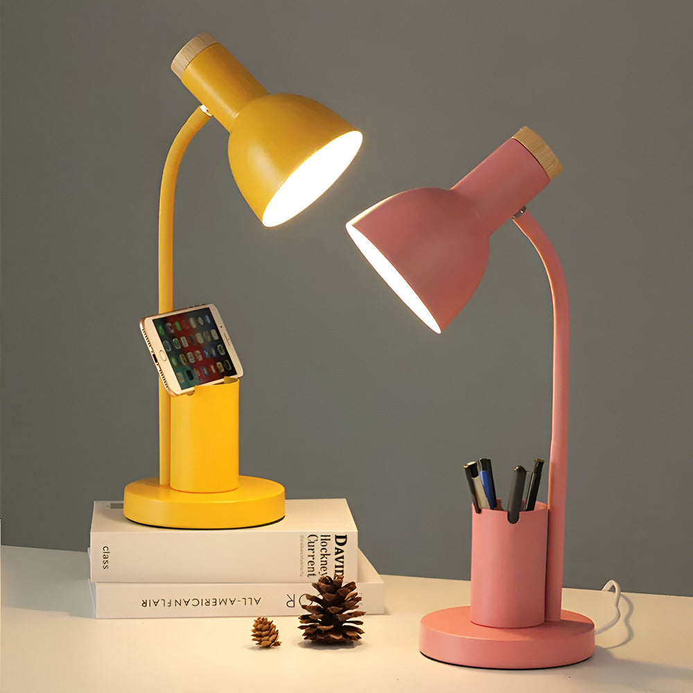 ScandiShine: Lampada da scrivania LED con elegante portapenne – Lampada da tavolo per ufficio e soggiorno