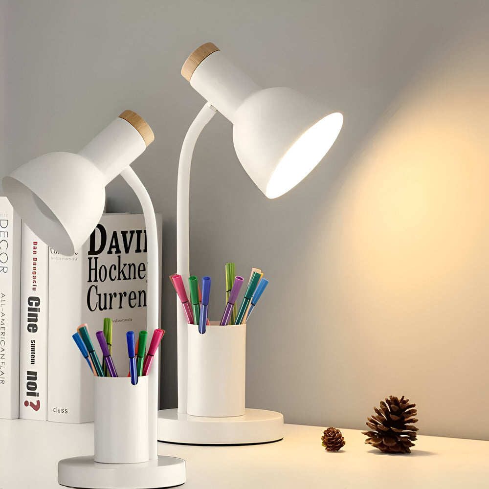 ScandiShine: Lampada da scrivania LED con elegante portapenne – Lampada da tavolo per ufficio e soggiorno