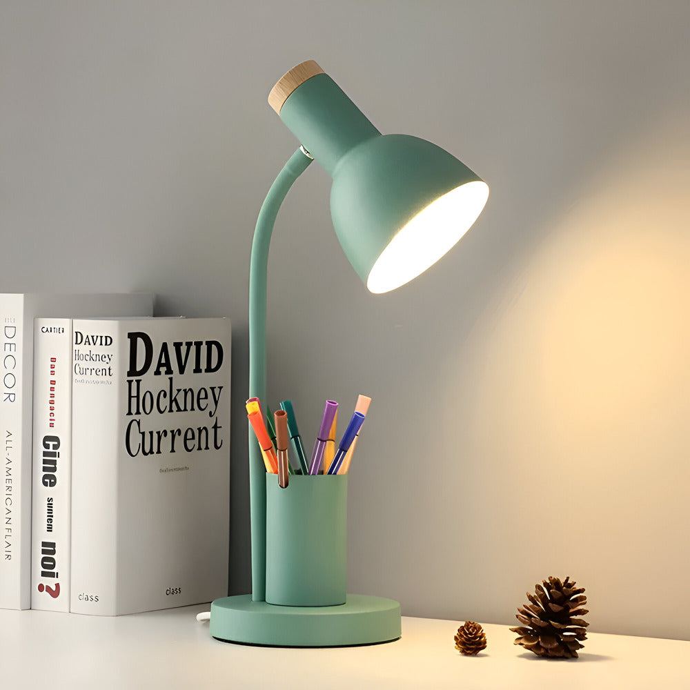 ScandiShine: Lampada da scrivania LED con elegante portapenne – Lampada da tavolo per ufficio e soggiorno