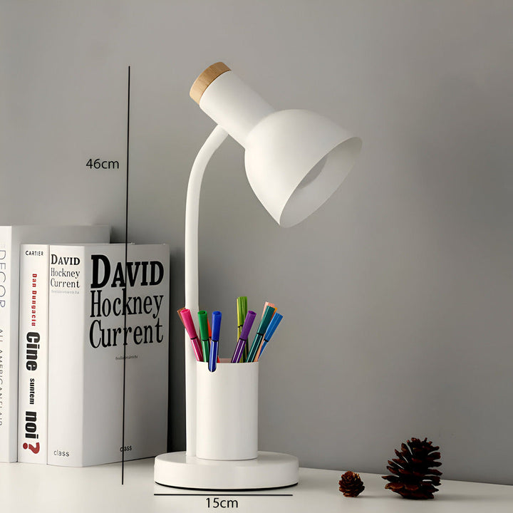 ScandiShine: Lampada da scrivania LED con elegante portapenne – Lampada da tavolo per ufficio e soggiorno