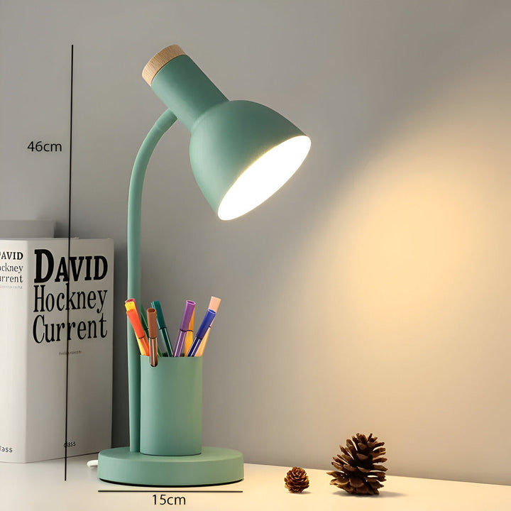 ScandiShine: Lampada da scrivania LED con elegante portapenne – Lampada da tavolo per ufficio e soggiorno