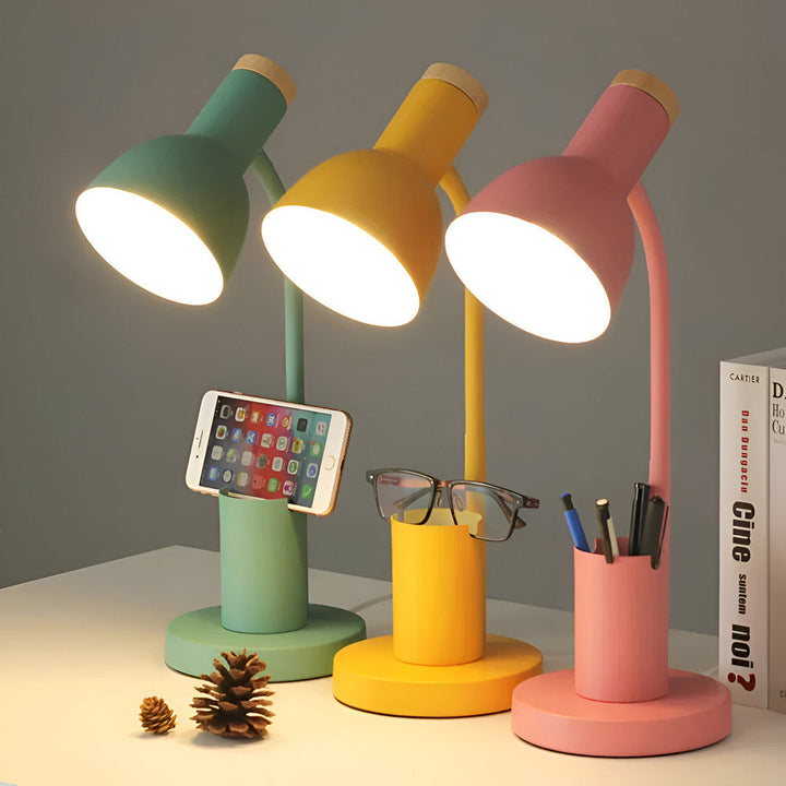 ScandiShine: Lampada da scrivania LED con elegante portapenne – Lampada da tavolo per ufficio e soggiorno