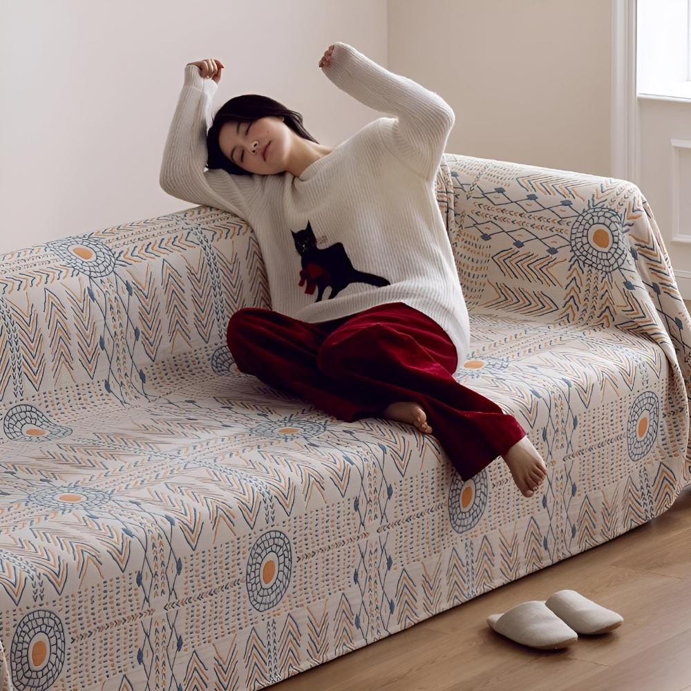 Schicker Webstuhl: Coperta in cotone reversibile con elegante struttura e morbida texture – per divano e camera da letto