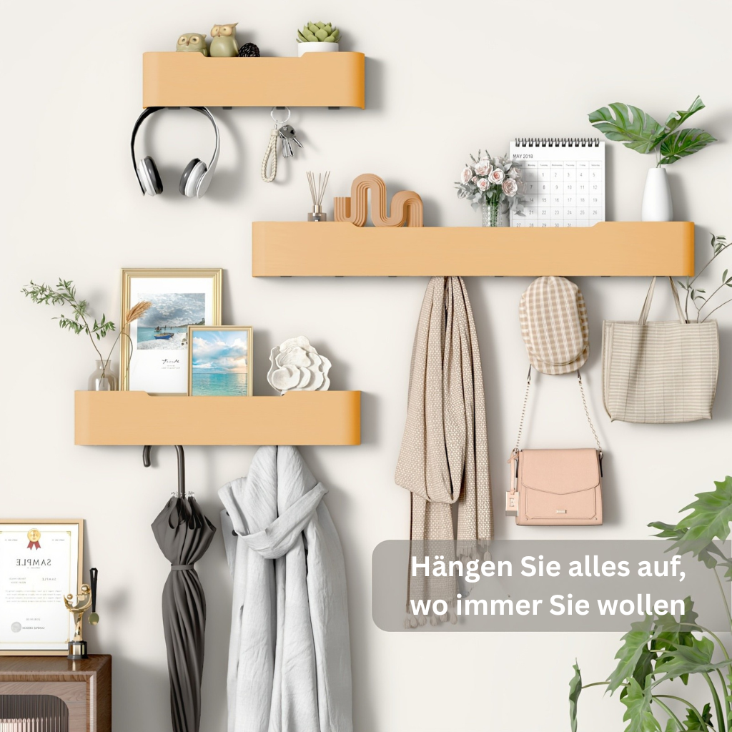 SchlüsselHolz: Appendiabiti da parete – moderno scaffale in legno con ganci, salvaspazio e decorativo per corridoio e camera da letto