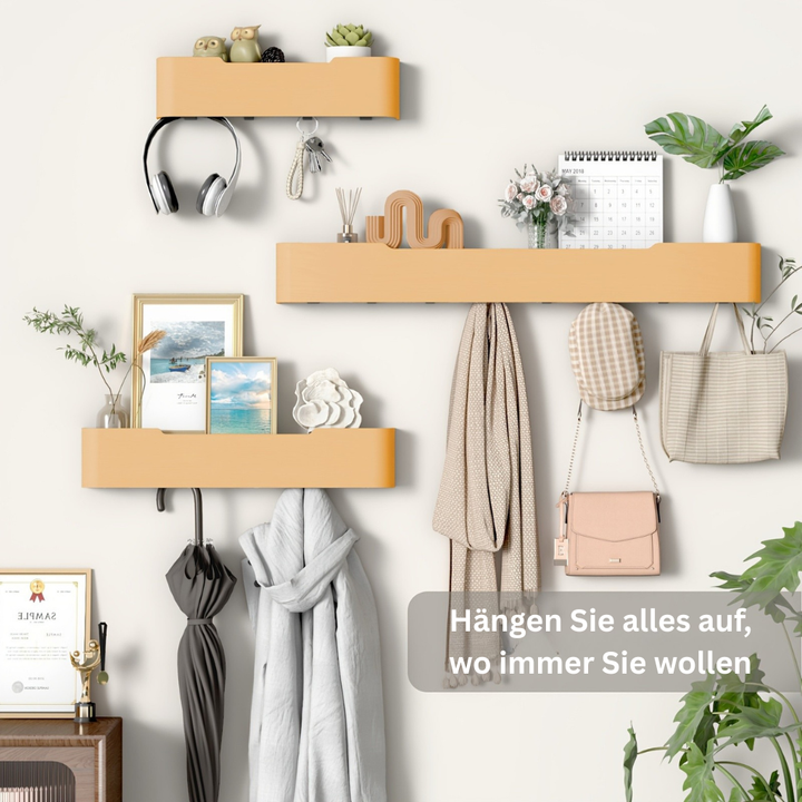 SchlüsselHolz: Appendiabiti da parete – moderno scaffale in legno con ganci, salvaspazio e decorativo per corridoio e camera da letto