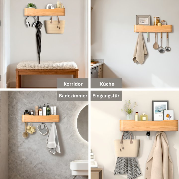SchlüsselHolz: Appendiabiti da parete – moderno scaffale in legno con ganci, salvaspazio e decorativo per corridoio e camera da letto
