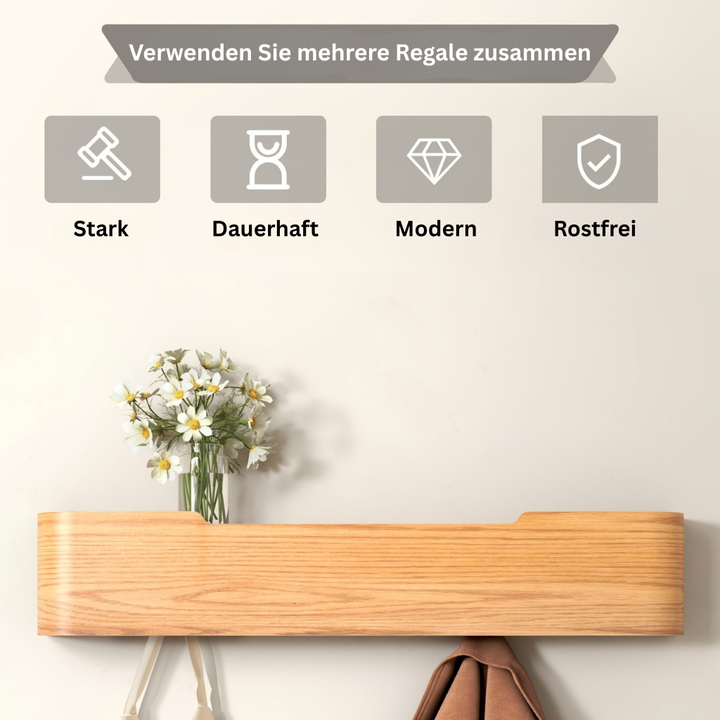 SchlüsselHolz: Appendiabiti da parete – moderno scaffale in legno con ganci, salvaspazio e decorativo per corridoio e camera da letto