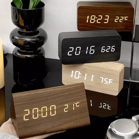 WOODSENSE – Orologio in Legno LED con Controllo Vocale per una Stile di Visualizzazione del Tempo