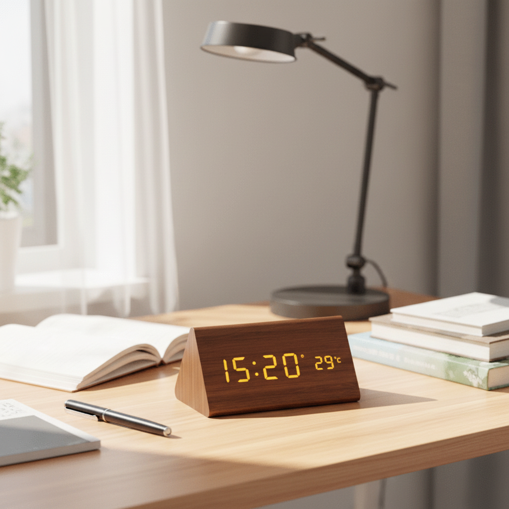 WOODSENSE – Orologio in Legno LED con Controllo Vocale per una Stile di Visualizzazione del Tempo