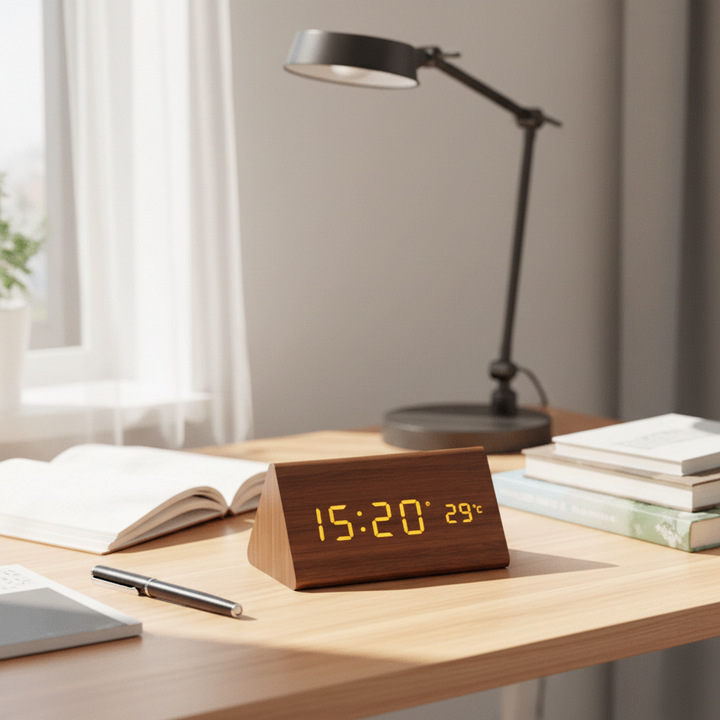 WOODSENSE – Orologio in Legno LED con Controllo Vocale per una Stile di Visualizzazione del Tempo