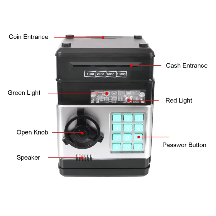 Hucha Elettronica Mini Cassaforte con Serratura a Codice - Cassa di Risparmio per Monete e Banconote per Bambini, Regalo Finanziario Divertente