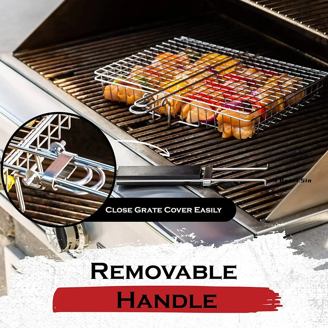 Canasta BBQ Grillaro | Pieghevole e Antiaderente | Acciaio Inossidabile e Resistente al Calore | Per Carne e Verdure