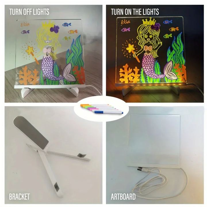 Pannello Messaggi Acrilico LED Luminoso - Tavolozza di Disegno Cancellabile USB per Bambini, Perfetto per Regali di Compleanno e Pubblicità in Bar