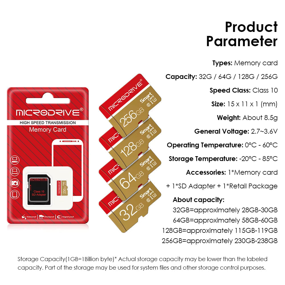 Scheda di Memoria MicroDrive MicroSD Classe 10 UHS-I U3 Scheda TF ad Alta Velocità