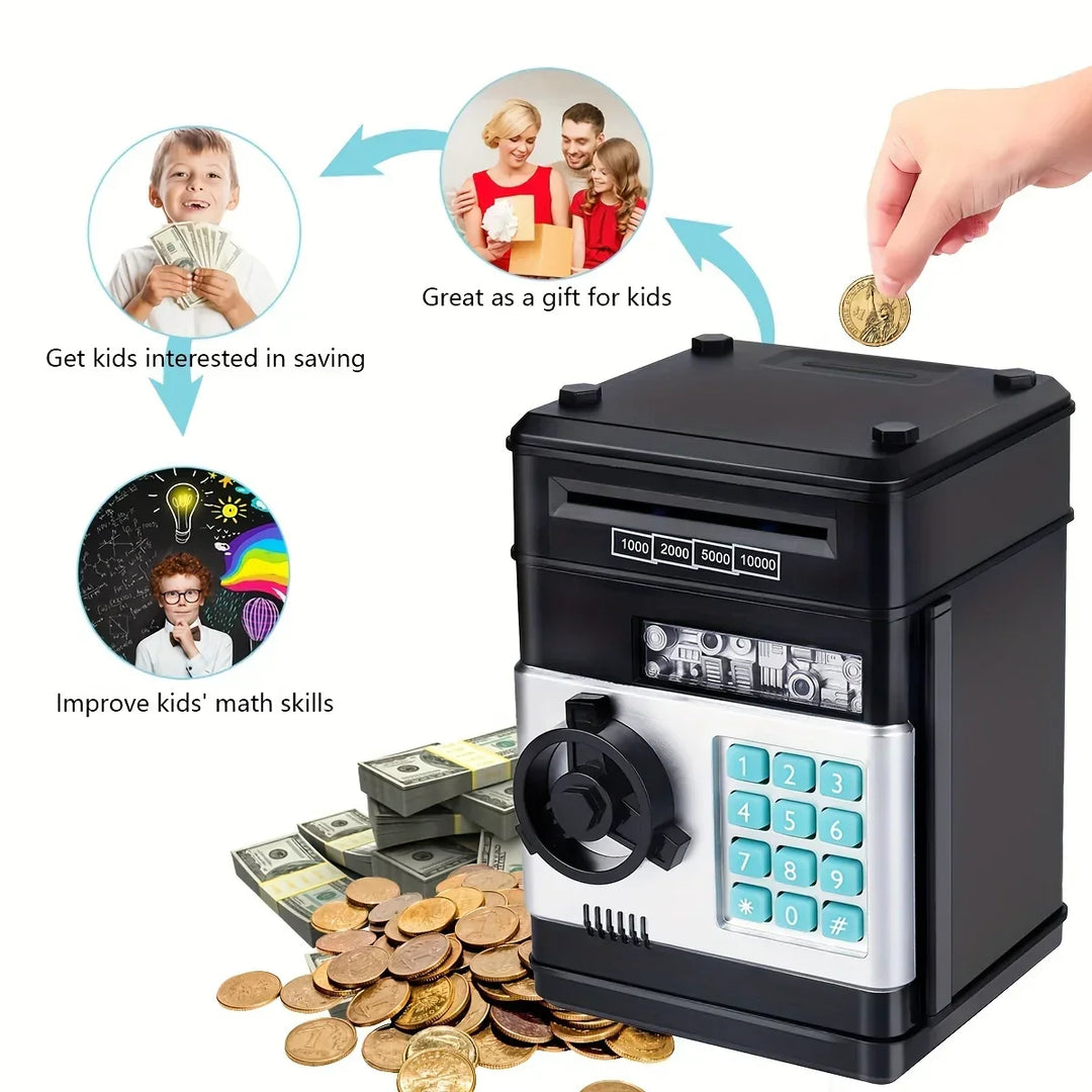 Hucha Elettronica Mini Cassaforte con Serratura a Codice - Cassa di Risparmio per Monete e Banconote per Bambini, Regalo Finanziario Divertente