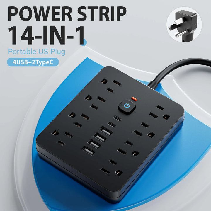 Protezione contro le sovratensioni 14 in 1, 8 AC e 4 USB, prolunga per ricarica da scrivania