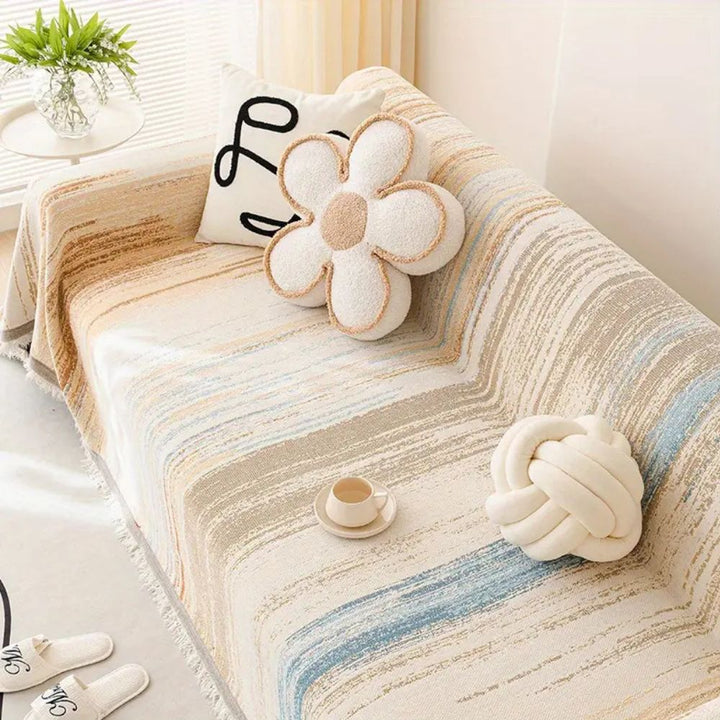 SereneStripes: Copriletto per divano in stile righe in chenille con utilizzo versatile – per divano e sedia