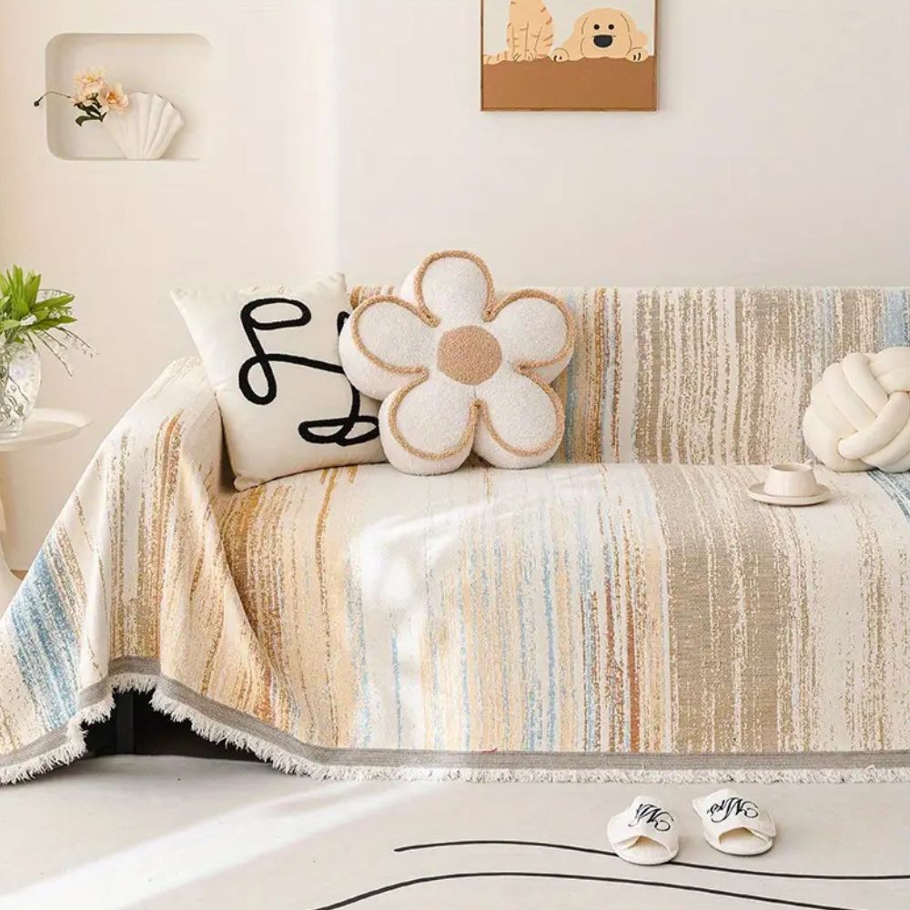 SereneStripes: Copriletto per divano in stile righe in chenille con utilizzo versatile – per divano e sedia