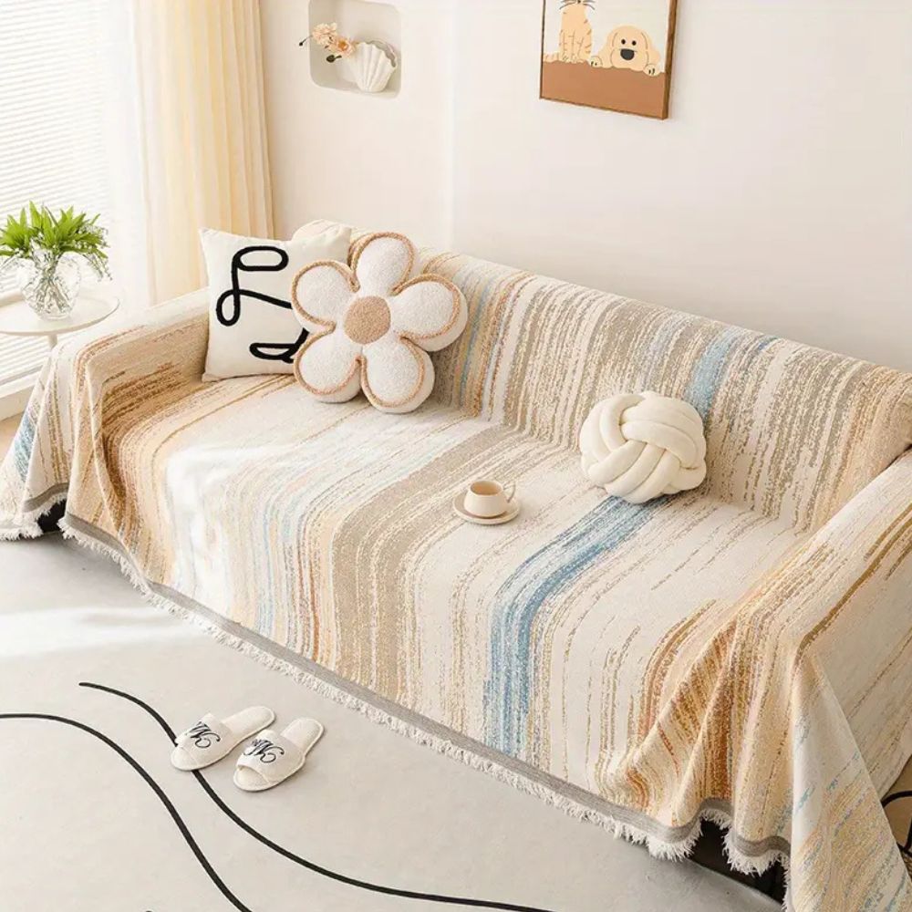SereneStripes: Copriletto per divano in stile righe in chenille con utilizzo versatile – per divano e sedia