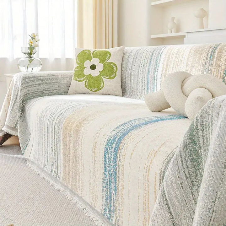 SereneStripes: Copriletto per divano in stile righe in chenille con utilizzo versatile – per divano e sedia
