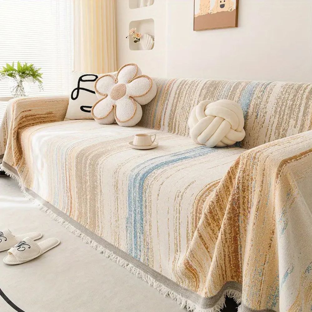 SereneStripes: Copriletto per divano in stile righe in chenille con utilizzo versatile – per divano e sedia