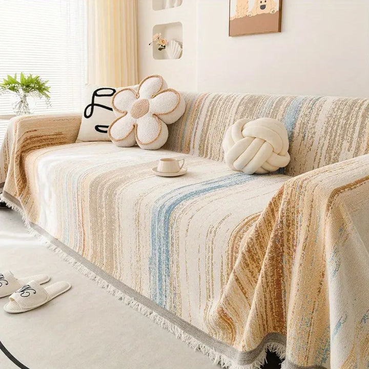 SereneStripes: Copriletto per divano in stile righe in chenille con utilizzo versatile – per divano e sedia