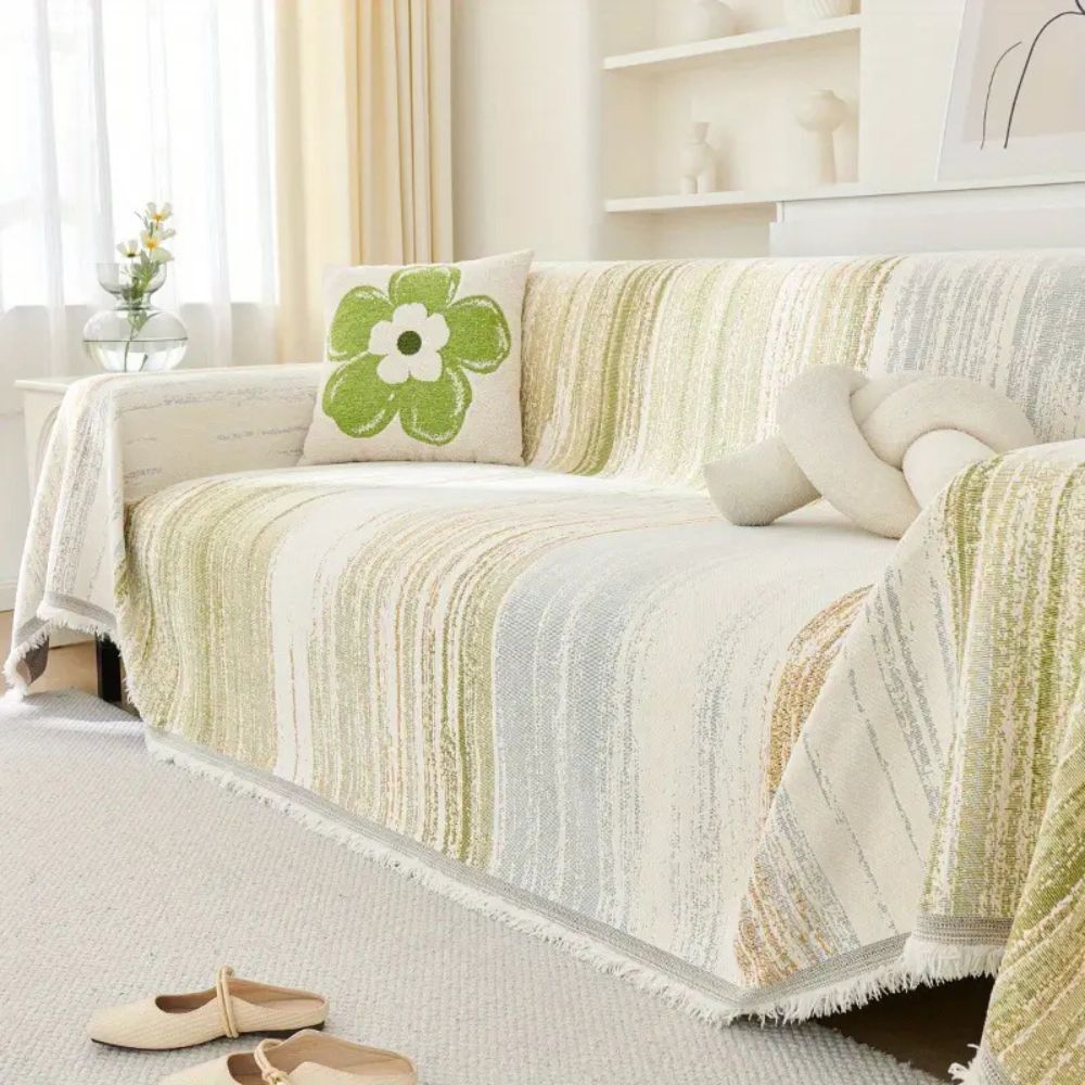 SereneStripes: Copriletto per divano in stile righe in chenille con utilizzo versatile – per divano e sedia