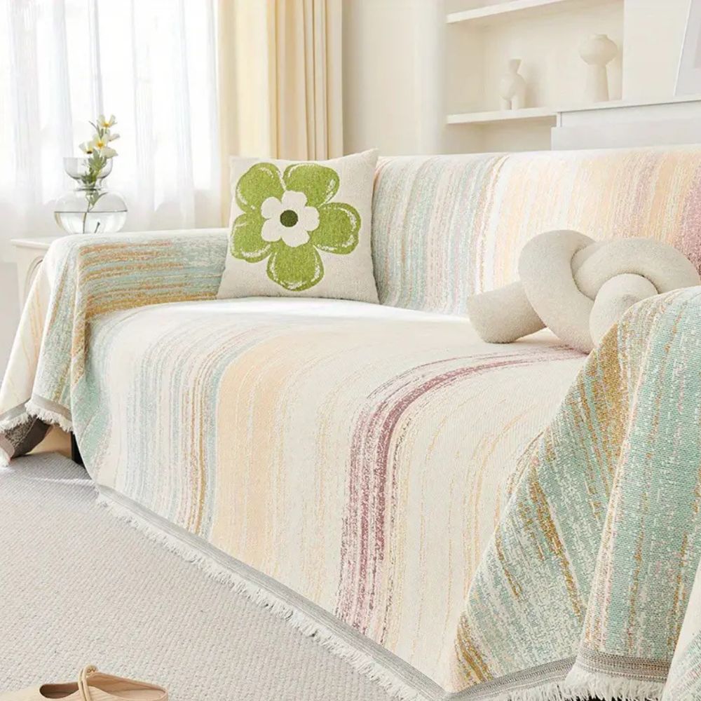 SereneStripes: Copriletto per divano in stile righe in chenille con utilizzo versatile – per divano e sedia