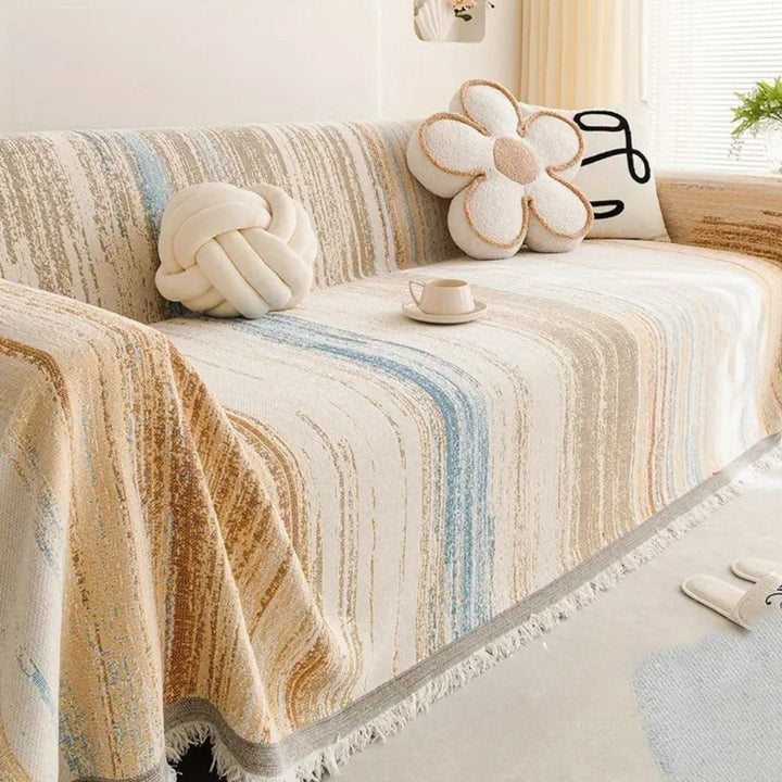 SereneStripes: Copriletto per divano in stile righe in chenille con utilizzo versatile – per divano e sedia