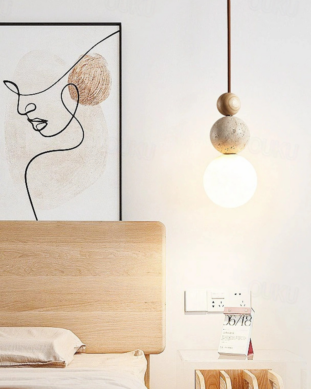SilenVéra: Lampada a sospensione moderna in legno con sfera di vetro e luce LED bianca calda – per sala da pranzo e soggiorno