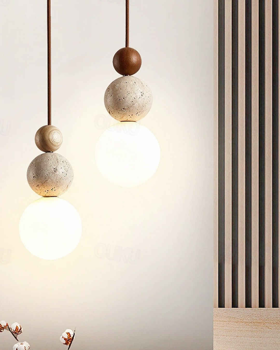 SilenVéra: Lampada a sospensione moderna in legno con sfera di vetro e luce LED bianca calda – per sala da pranzo e soggiorno