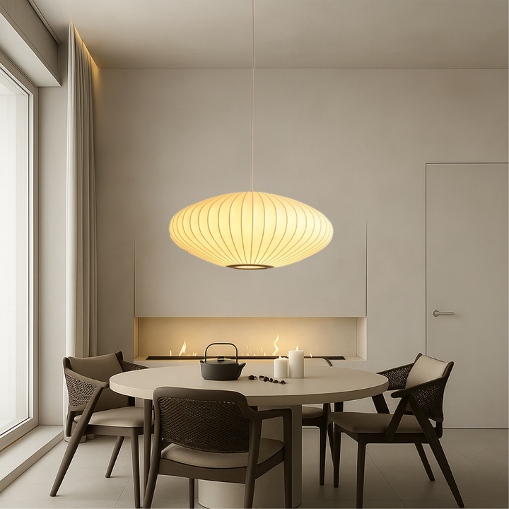Silkaura: Lampada a sospensione LED in tessuto di seta – design e eleganza italiana