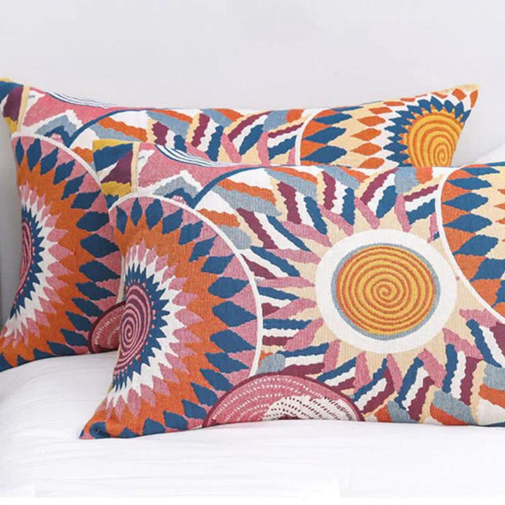 SkandiSonne: Fodera per cuscino con bottoni e stampa solare – decorativa e confortevole per la camera da letto (2 pezzi)
