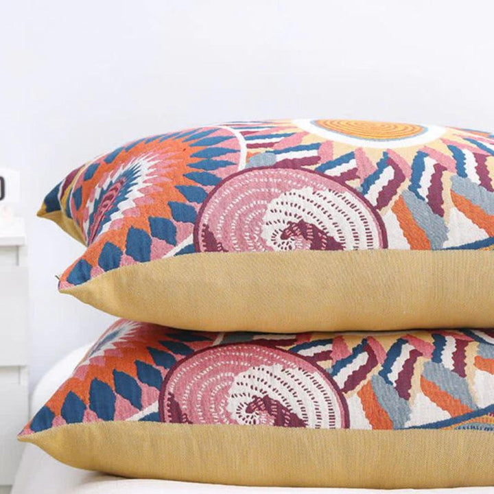 SkandiSonne: Fodera per cuscino con bottoni e stampa solare – decorativa e confortevole per la camera da letto (2 pezzi)