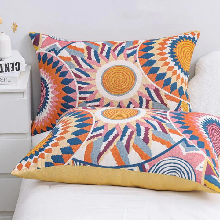 SkandiSonne: Fodera per cuscino con bottoni e stampa solare – decorativa e confortevole per la camera da letto (2 pezzi)