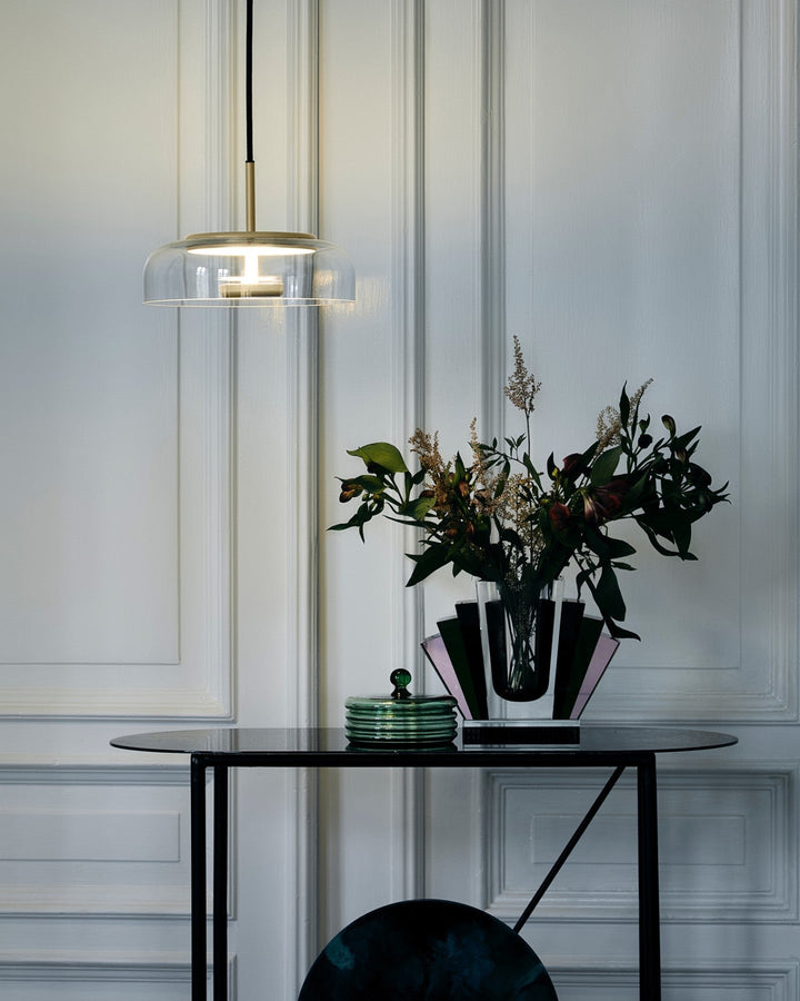 Solara: Lampadario in ottone e vetro con LED integrato – per sala da pranzo e soggiorno